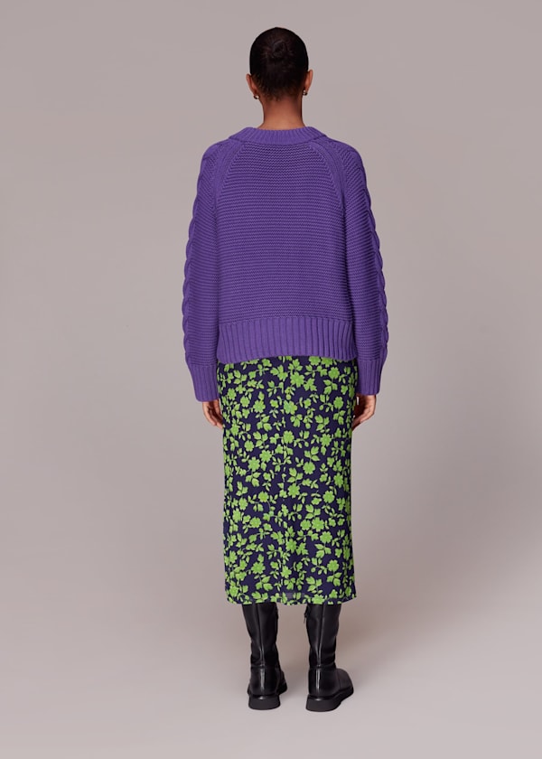 Green Linear Floral Bias Mesh Skirt